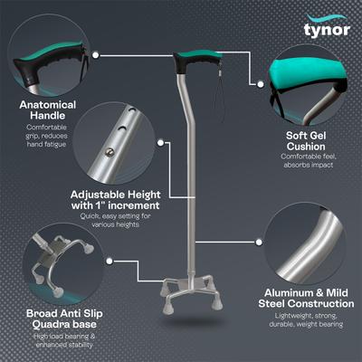 Tynor Walking Stick Quadripod - Silver 1's - Walker & Walking Stick