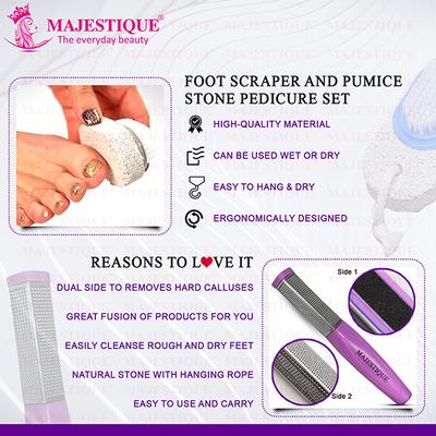 Majestique Foot Scraper And Pumice Stone Pedicure Set, Lightweight And Easy To Use - Multicolor 2's - Manicure & Pedicure Kits