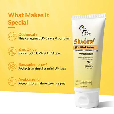 Fixderma Shadow Sunscreen Spf 30 PA+++ Cream For Dry Skin, Sunscreen For Uva & Uvb Protection 75 gm - Face Sunscreen