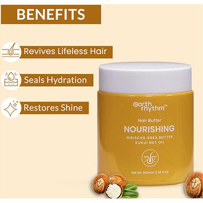 Earth Rhythm Kukui Nut, Shea Butter & Hibiscus Hair Butter 100ml - Hair Masks & Packs