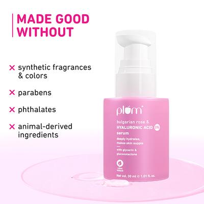 Plum 2% Hyaluronic Acid Serum with Bulgarian Rose Hydration Boost Fragrance free 30ml - Face Serum