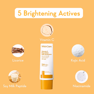 WishCare Vitamin C Pure Glow Brightening Sunscreen for Dry Skin - SPF50 PA++++In-Vivo Tested (50ml) - Face Sunscreen