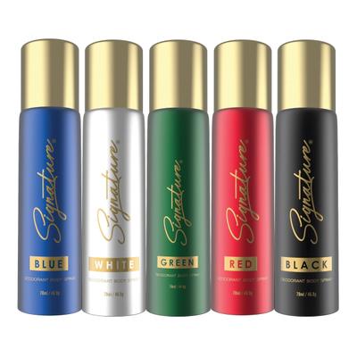 Signature Perfume Body Spray - (Black, White, Red, Blue, Green) (Combo Pack Of 5 x 70 ml) 350 ml - Perfumes (Edt/Edp)