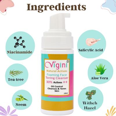 Vigini Natural Actives Foaming Face Toning Cleanser 150 ml - Face Wash & Cleansers