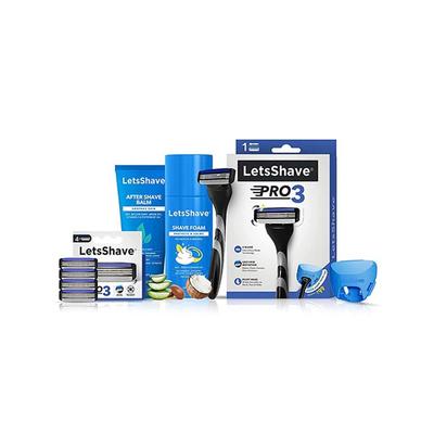 LetsShave Pro 3 Razor + Razor Blades 4's + After Shave Balm + Shave Foam + Razor Cap - Men - Razors & Cartridges