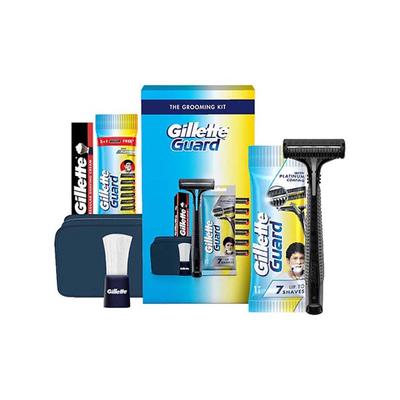 Gillette Guard 5 in 1 Shaving Kit with a Travel Pouch, 1 Razor, 6 Blades, 1 Shaving Cream, 1 Shaving Brush Combo Grooming Kit Gift Set for Men 1's - Grooming Kits