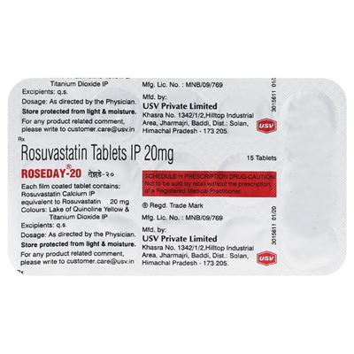 ROSEDAY 20 Tablet 15's - High Cholesterol-Dys