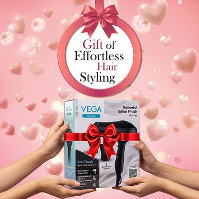Vega Professional Hair Dryer for Men and Women Pro Touch 1800-2000 Watts with 2 Detachable Nozzles, (VHDP-02) 894 gm - Hair Dryers