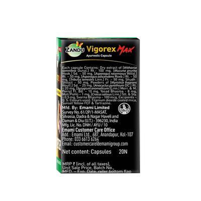 Zandu Vigorex Max Daily Energizer Capsule 20's - Sexual Healthcare