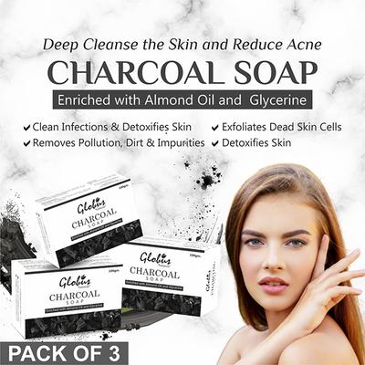 Globus Naturals Charcoal Soap (Pack of 3) 300 gm - Soaps