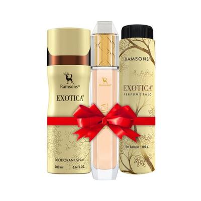 RAMSONS Exotica 1 Eau De Parfum 100ml, 1 Deodorant Spray 200ml & 1 Talcum Powder 100gm 3's - Perfumes (Edt/Edp)