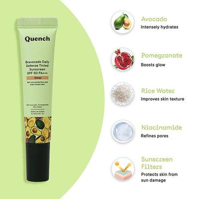 Quench Botanics Bravocado Daily Defense Tinted Sunscreen SPF 50 PA+++ (Medium) 15 ml - Face Sunscreen