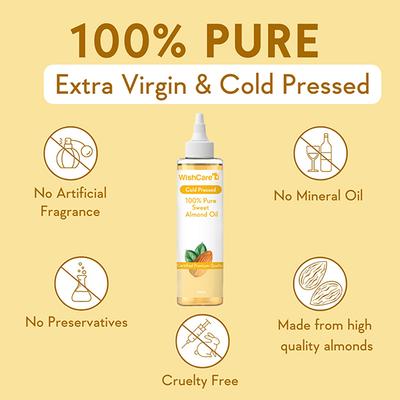 Wishcare 100% Pure Cold Pressed Badam Rogan Sweet Almond Oil-Strengthens Hair & Glowing Skin (200ml) - Hair Oils