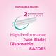 Vi-John Feather Touch Twin Blade Shaving Razors with Lubricating Aloe Vera Strip for Women 5's - Hair Removal Cream