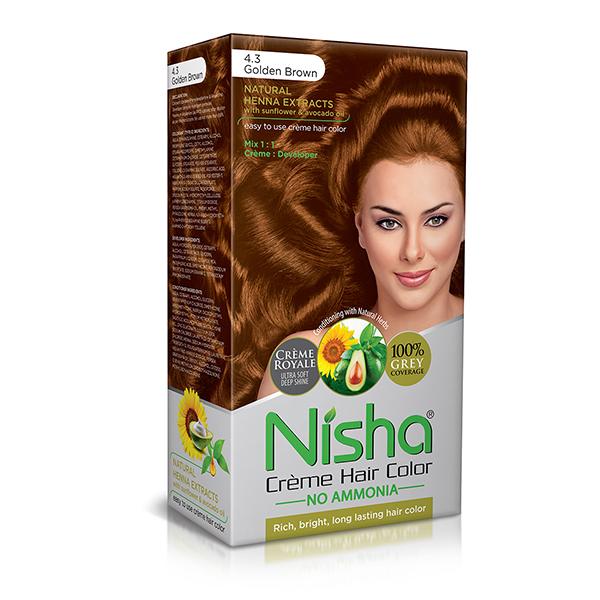 Netmeds | Nisha Creme Hair Color - 4.3 Golden Brown 60 gm