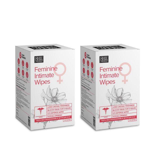 Netmeds | SheNeed Feminine Intimate Wipes 25 Wipes(Pack Of 2) 50 gm