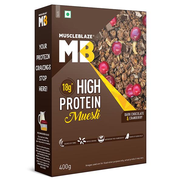 Netmeds | MuscleBlaze High Protein Muesli Mix - Dark Chocolate & Cranberry 400 gm