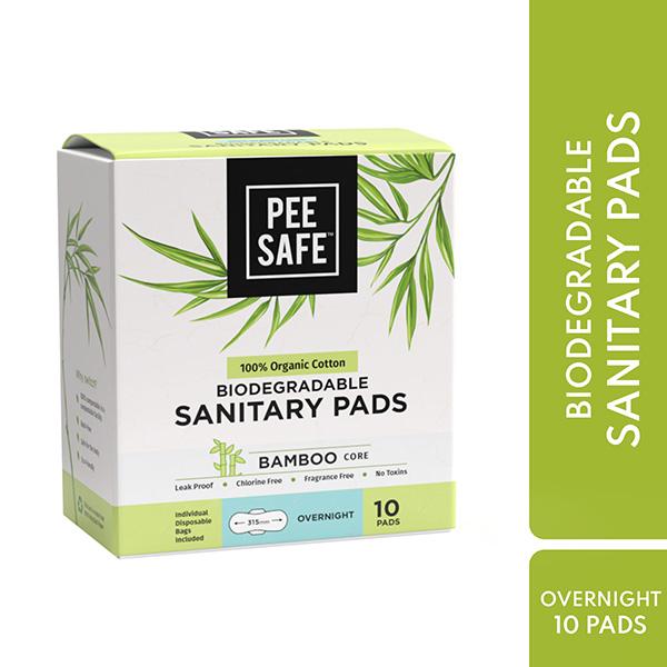Netmeds | Pee Safe 100% Organic Cotton Biodegradable Sanitary Pads (Overnight) 10's