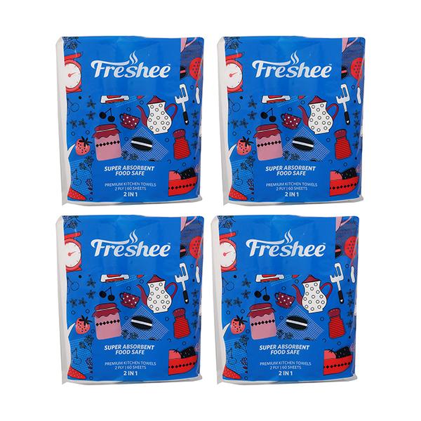 Netmeds | Freshee 2 in 1 Super Absorbent Food Safe 2 Ply Premium Kitchen Towels (Pack of 4)