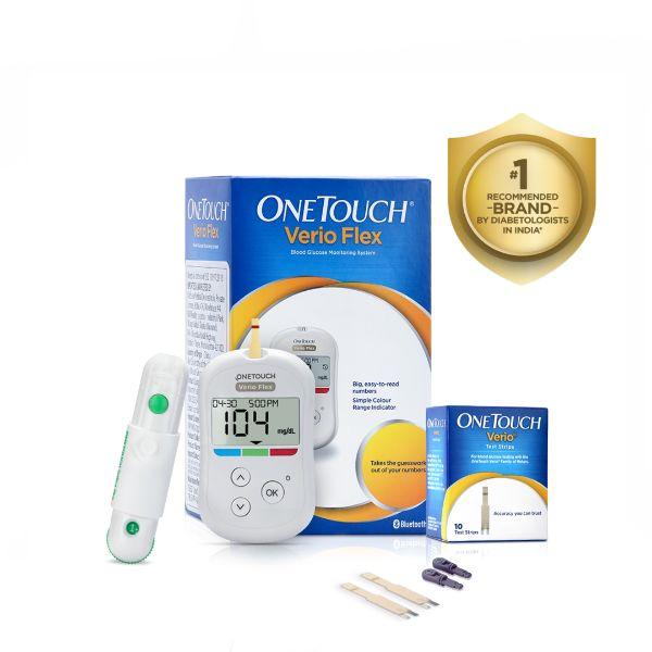 Netmeds | OneTouch Verio Flex Blood Glucose Monitoring System (Free 10 Test Strips + Lancing Device + 10 Lancets)