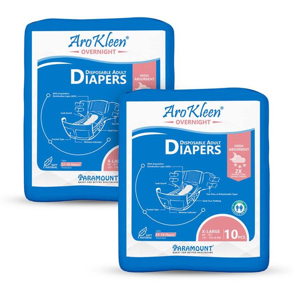 Netmeds | AroKleen Overnight Disposable Adult Diapers (XL) (127 cm - 170.18 cm) (Pack of 2 x 10's) 1's