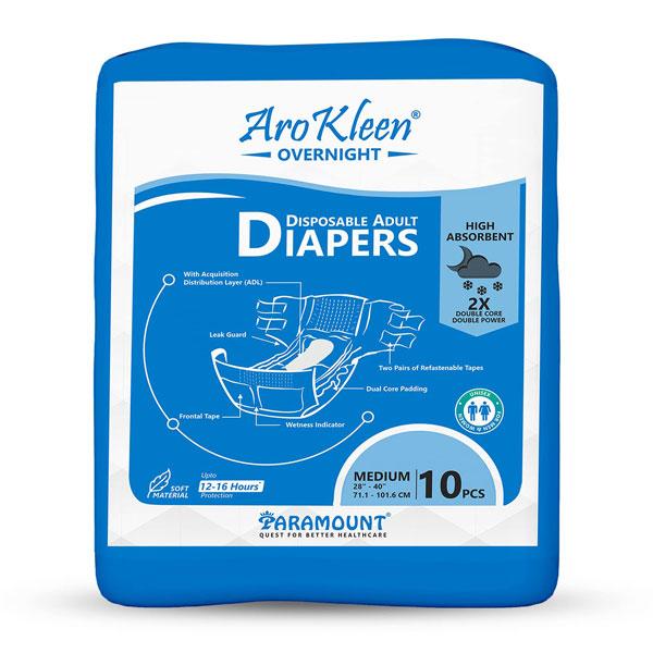 Netmeds | AroKleen Overnight Disposable Adult Diapers (M) (71.1 cm - 101.6 cm) 10's