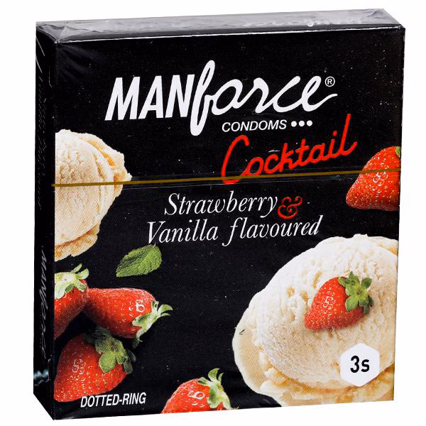Netmeds | Manforce Cocktail Condoms - Strawberry & Vanilla Flavoured 3's