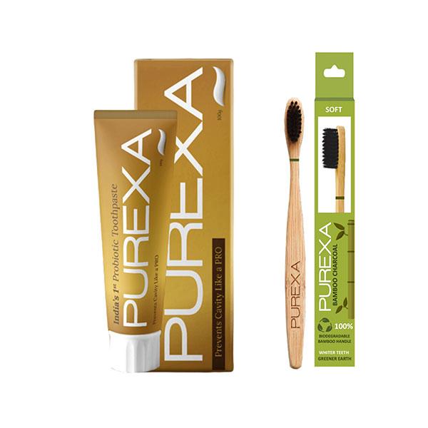 Netmeds | Purexa Oral Care Combo (Probiotic Anticavity Toothpaste 100 gm + Bamboo Toothbrush 1's)