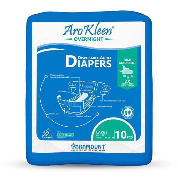Netmeds | AroKleen Overnight Disposable Adult Diapers (L) (101.6 cm - 149.86 cm) 10's