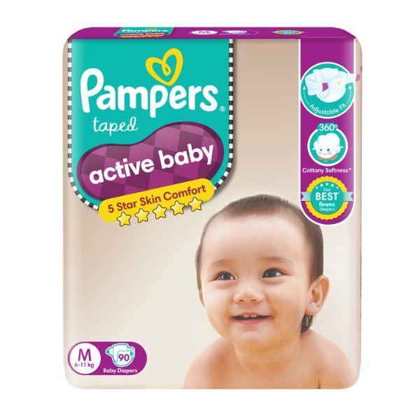Netmeds | Pampers Active Baby Premium Taped Diaper Pants (M) 90's
