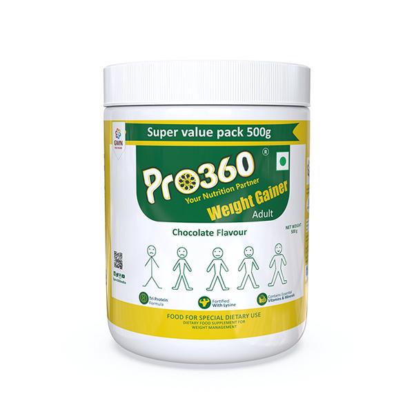 Netmeds | Pro360 Weight Gainer Adult Nutritional Powder - Chocolate Flavour 500 gm