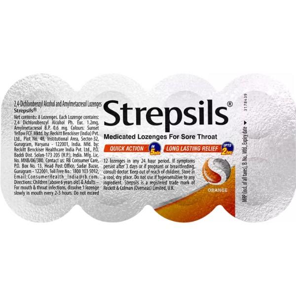 Netmeds | Strepsils Sore Throat Lozenges - Orange 8's