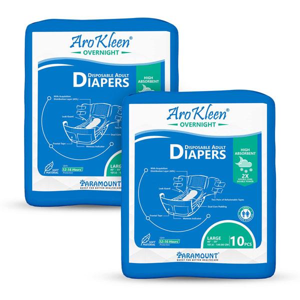 Netmeds | AroKleen Overnight Disposable Adult Diapers (L) (101.6 cm - 149.86 cm) (Pack of 2 x 10's) 1's