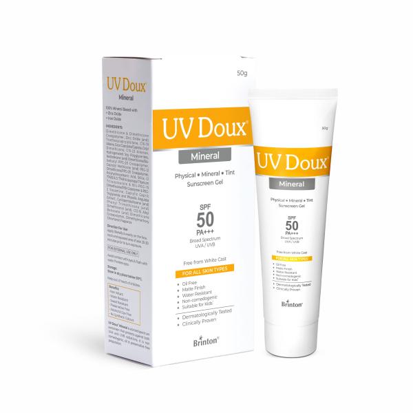 Netmeds | UV Doux Mineral Sunscreen SPF 50 PA +++ UVA-UVB Gel 50 g