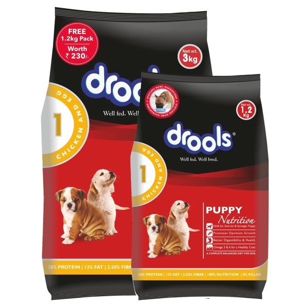 Netmeds | Drools Chicken and Egg Puppy Dog Food 3kg (with Free 1.2kg) 4200 gm