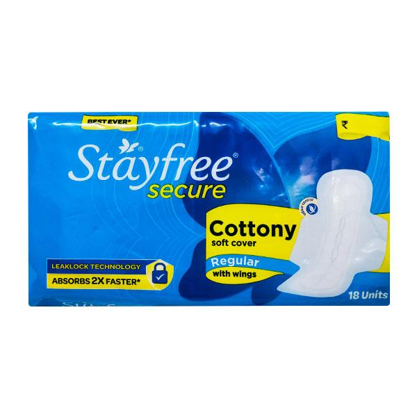 Netmeds | Stayfree Secure Cottony Soft Cover with Wings Sanitary Pads - Regular 18's