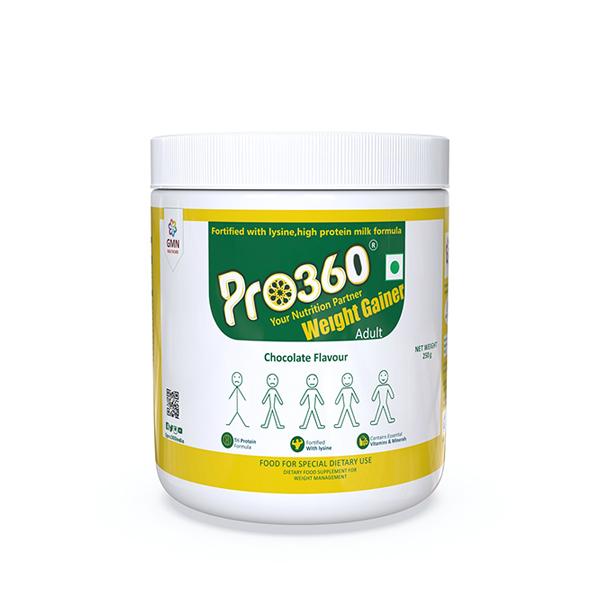 Netmeds | Pro360 Adult Weight Gainer Nutritional Powder - Chocolate Flavour 250 gm