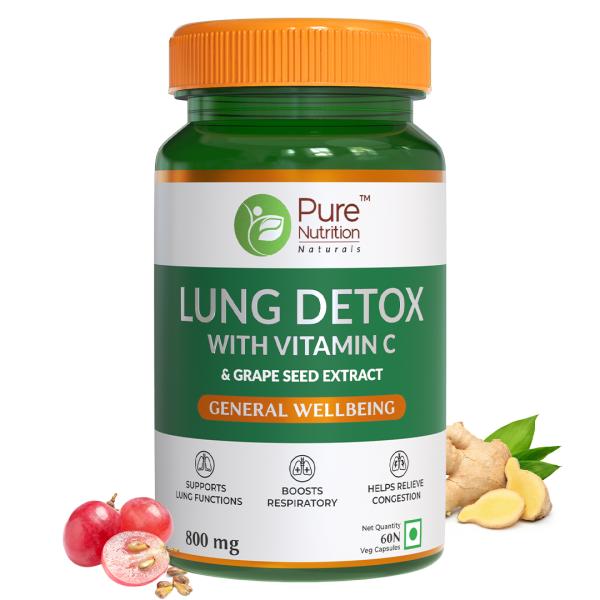 Netmeds | Pure Nutrition Lung Detox with Vitamin C & Grape Seed Extract 800 mg Veg Capsule 60's
