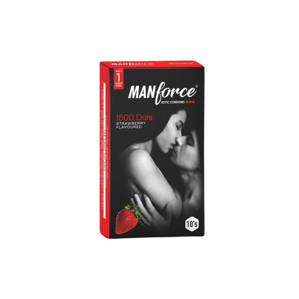 Netmeds | Manforce 1500 Dots Xotic Condoms - Strawberry Flavoured 10's
