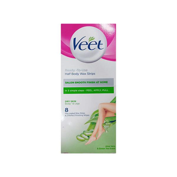 Netmeds | Veet Ready-To-Use Wax Strips - Dry Skin (Aloe Vera & Green Tea Scent) 8's