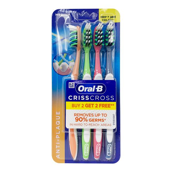Netmeds | Oral-B CrissCross Anti-Plaque Toothbrush - Medium (Buy 2 Get 2 Free)