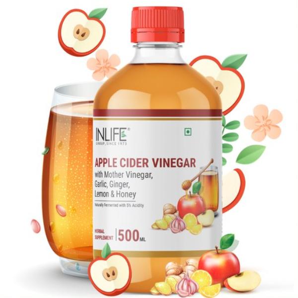 Netmeds | INLIFE Apple Cider Vinegar with Garlic Ginger Lemon Honey & Mother of Vinegar 500 ml