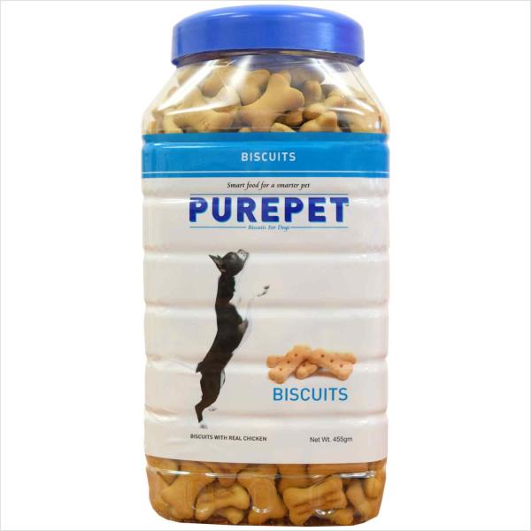 Netmeds | Purepet Milk Flavour, Real Chicken Biscuit,Dog Treats- Jar 455 gm