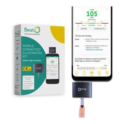 BeatO Smart Glucometer Kit (Mobile Connected Glucometer 1's + Test Strips 20's) - Blood Glucose Monitors/Test Strips