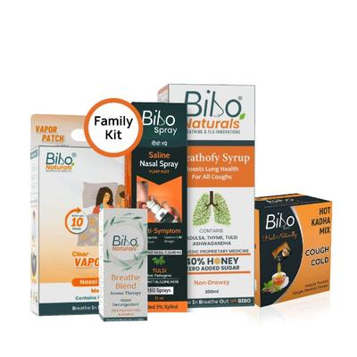 Bibo Family Kit - Cough, Cold, Sinus Relief - Kids Safe - First Aid for Clear Breathing - 5 Products - Speciality Medicines