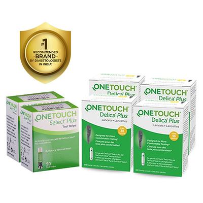 OneTouch Select Plus Strip (Pack of 2 x 50's) + OneTouch Delica Plus Lancet (Pack of 4 x 25's) - Blood Glucose Monitors/Test Strips