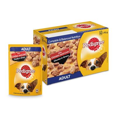 Pedigree Adult Chicken & Liver Chunks in Gravy (Pack of 70gm x 15) 1050 gm - Petfood
