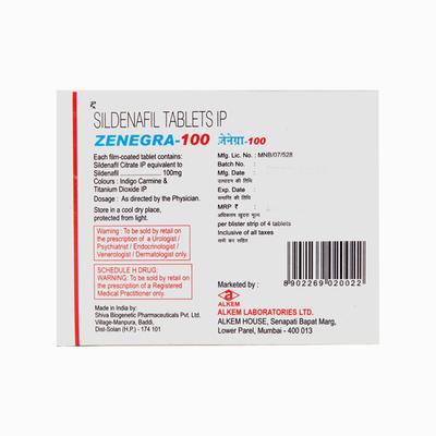 Zenegra 100 Tablet 4'S - Impotence/Erectile Dysfunction (Ed)