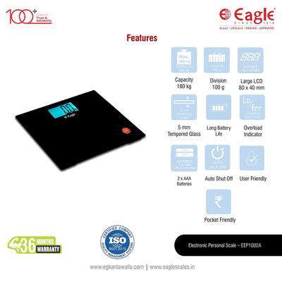 Eagle Digital Weighing Scale Slim Design (EEP-1002A) - Black - Health Monitoring Devices