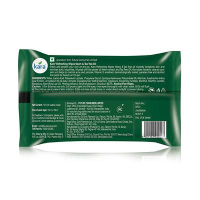 Kara Refreshing Face Wipes - Neem & Tea Tree Oil 10's - Facial Wipes & Tissues